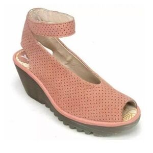 Fly London Yala Perforated Wedge Sandals Pink Women's 39 8-8.5